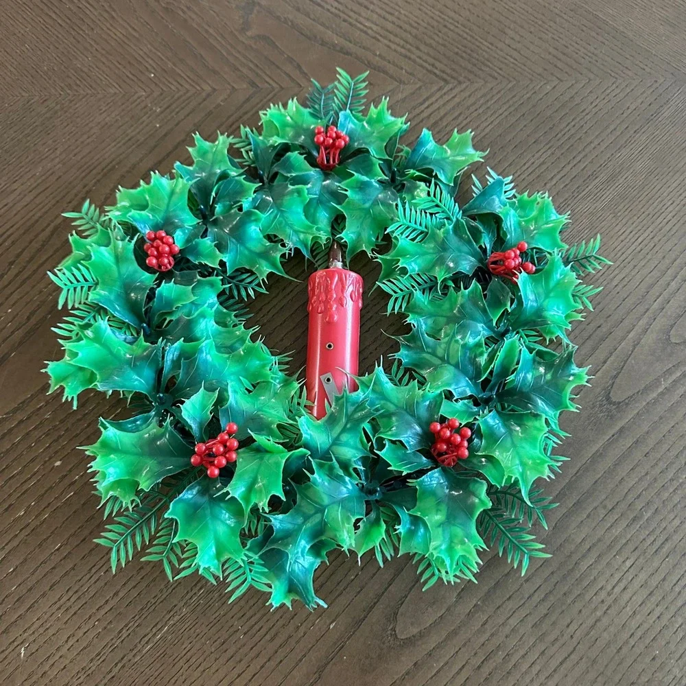 Vtg Chadwick-Miller Electrified Candle Wreath Battery Operated Holly 12''